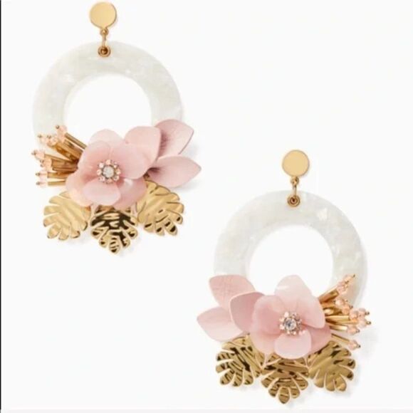 Kate Spade New York Pink, White and Gold Slice of Stone Floral Earrings. EUC! - Picture 1 of 7